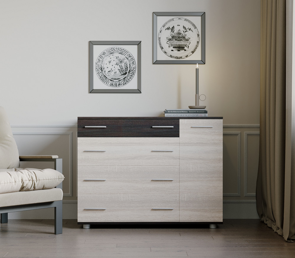 Комод для спальни Эверест с 4-мя ящиками К-3 (телескопические) 100х38х73 венге темный + дуб молочный (DTM-2492) Днепр - изображение 1