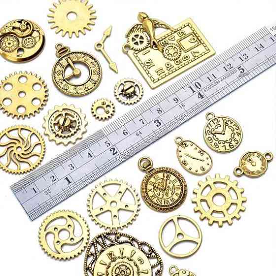 Набор декоративных шармов-подвесок часы, 40 шт, металл золотой, для рукоделия и скрапбукинга Киев