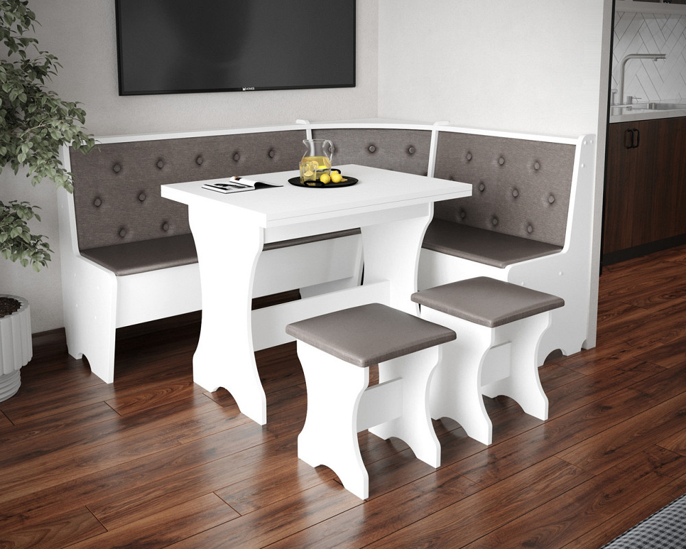 Уголок на кухню со столом и табуретами (правый/левый) 154х114 см Семейный - комплект Белый Львов - изображение 7