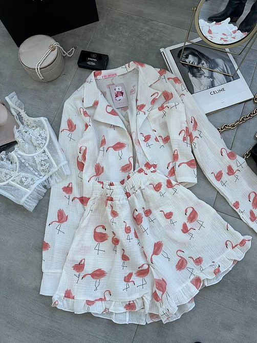 Женская принтованная пижама двойка из натурального муслина Молочный, 44/46 Одесса - изображение 1