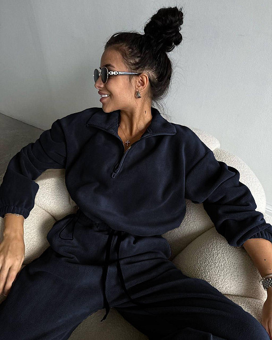 Женский теплый повседневный костюм двойной двухсторонний флис Темно-синий, 42/46 Одесса - изображение 1