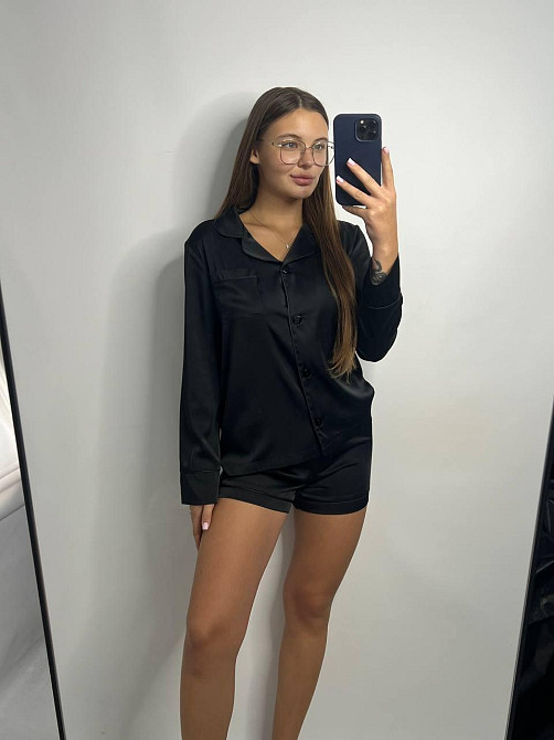 Комплект шовковий трійка сорочка з шортами і штанами Чорний ч/к S Харків - фото 4