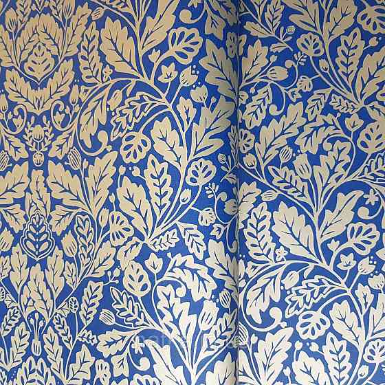 Шпалери вінілові на флізелін Caselio Mystery 0.53х10 м яскраві листя дубок золотисті на темно синьому Київ