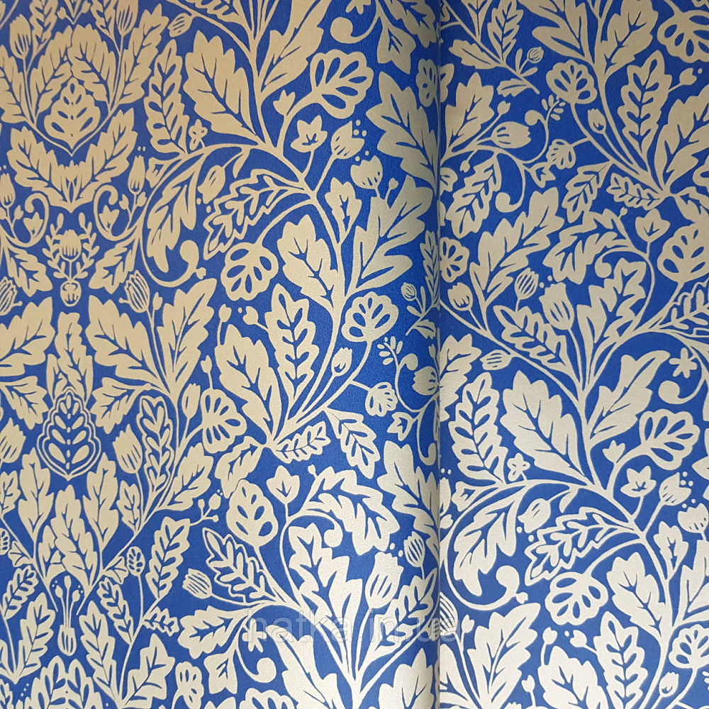 Шпалери вінілові на флізелін Caselio Mystery 0.53х10 м яскраві листя дубок золотисті на темно синьому Київ - фото 2