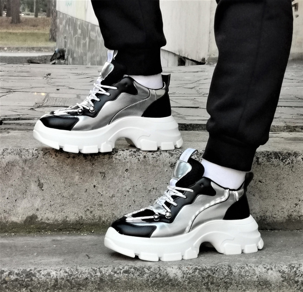 . Жеганські Кросівки на Танкетці Сріблясті Сліпони Мокасини на Платформі Білі (розміри: 36,38,39) — 16 Дніпро - фото 8