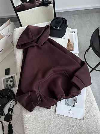 Жіноча базова кофта худі з турецької тринитки на флісі Шоколад Одеса