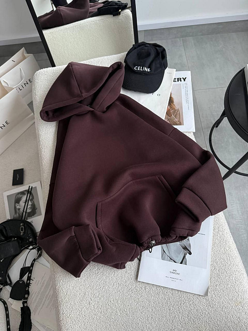 Женская базовая кофта худи из турецкой тринитки на флисе Шоколад Одесса - изображение 5