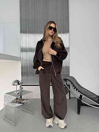 Женский стильный повседневный велюровый костюм двойка Шоколад Одесса