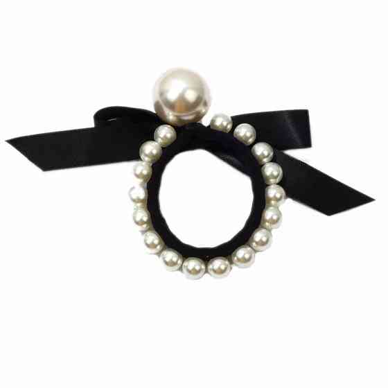 Резинка для волос с жемчугом черная - размер универсальный Киев