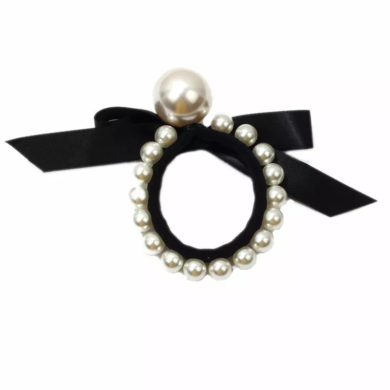 Резинка для волос с жемчугом черная - размер универсальный Киев - изображение 3