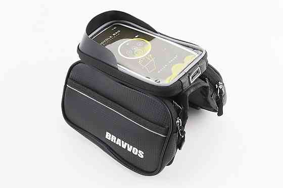 Сумка-штани на раму з тримачем телефону 170х90мм, бічні відділення, кріпл. на липучці, вологозахисна, під карбон Київ