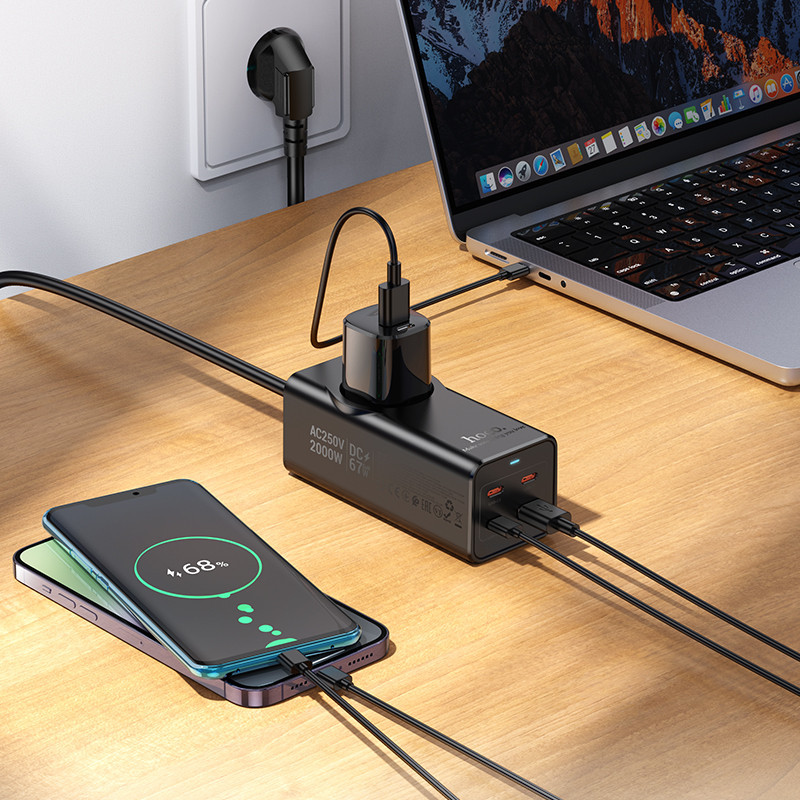 Сетевой удлинитель HOCO NS9 Wisdom 1-position (PD67W/3C1A) desktop socket (EU/GER) Black Одесса - изображение 8