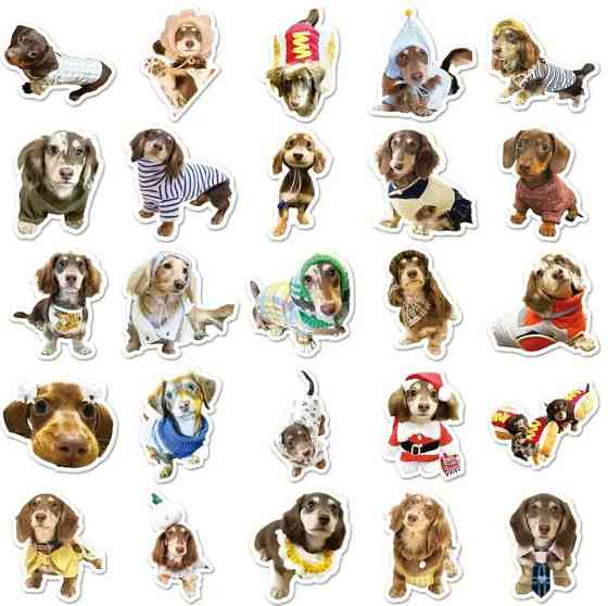 Набор стикеров с таксами 50 шт – милые наклейки с собаками для декора Киев