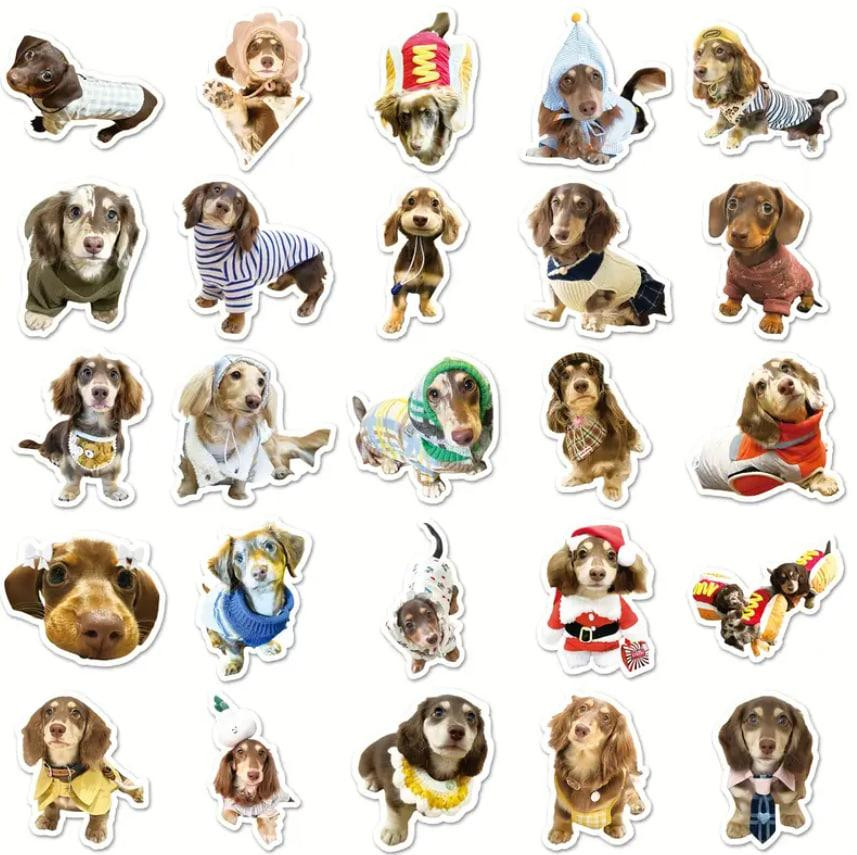 Набор стикеров с таксами 50 шт – милые наклейки с собаками для декора Киев - изображение 3