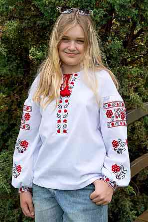 Вишиванка для дівчаток-підлітків лляна з довгим рукавом, білий топ Київ