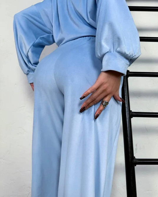 Женский повседневный стильный костюм велюр плюш Голубой, 46/48 Одесса - изображение 2