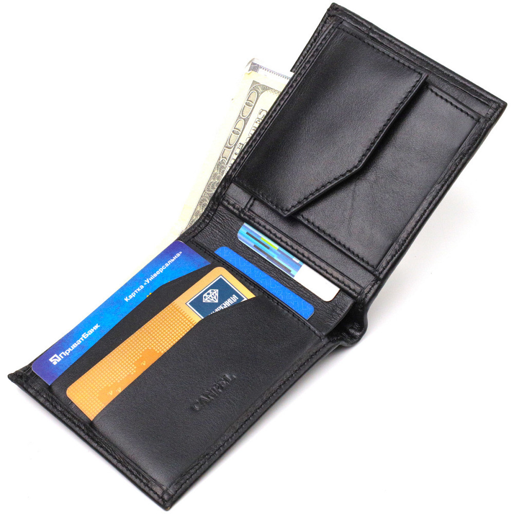 Удобное горизонтальное мужское портмоне из натуральной гладкой кожи CANPELLINI 21779 Черное Киев - изображение 4