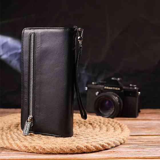 Практичне портмоне клатч із натуральної гладкої шкіри CANPELLINI 21540 Чорне Київ