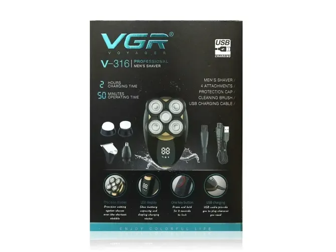 Тример для бороди 5 в 1 VGR V-316 з насадками, USB зарядкою, LCD дисплеєм та водозахистом IPX5 Одеса - фото 3