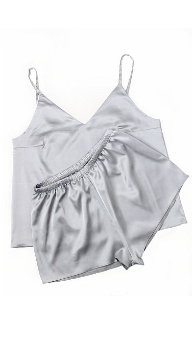 Пижама женская шелковая с шортами Серый XL Харьков - изображение 7