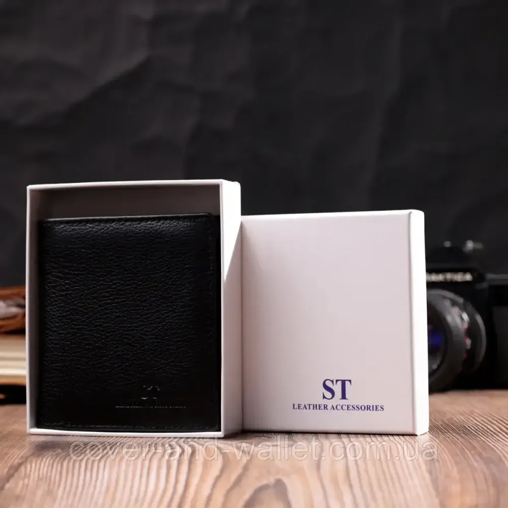 Тонкий шкіряний чоловічий портмоне з монетницею на змійці ST Leather Київ - фото 6
