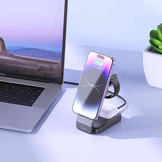 Бездротовий зарядний пристрій HOCO CQ3 Motorcycle folding 3 в 1 magnetic wireless fast charger Black 6942007602334 Одеса