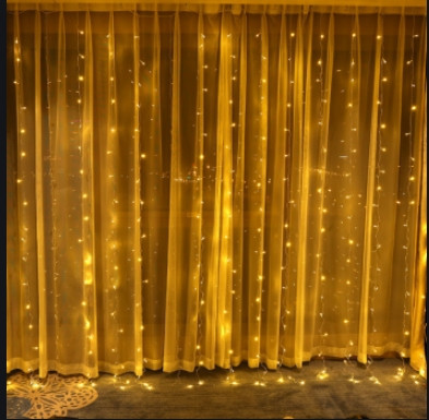 Гірлянда штора завіса Водоспад 3х3 м 280 LED велика лампа 3D (білий шнур, з перехідником) Золоте світло) Вінниця - фото 4