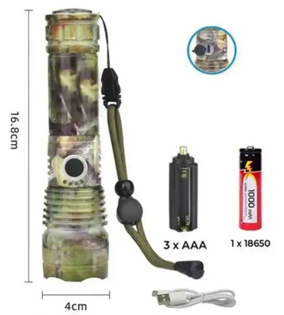 Ручний ліхтар Police RB265, P90 LED, zoom, microusb, камуфляж Дніпро - фото 1