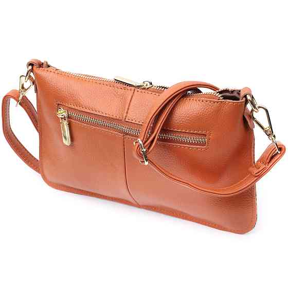 Універсальна жіноча сумка-клатч з двома ременями з натуральної шкіри Руда (Vintage) Київ