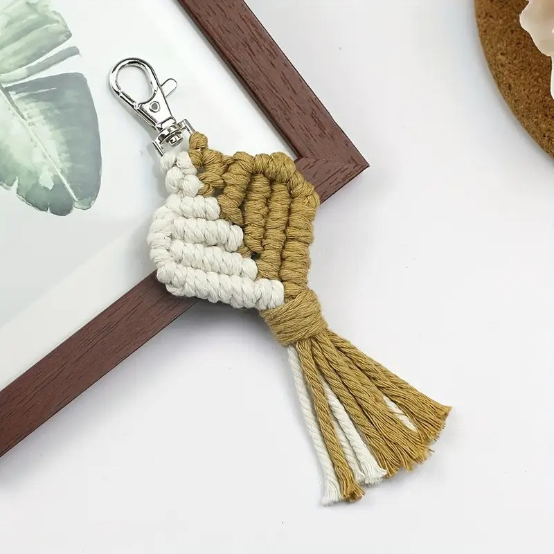 Набір макраме для рукоділля для ручної пряжі брелока для ключів або аксесуарів 15х5см, коричневий з білим Кам'янець-Подільський - фото 2