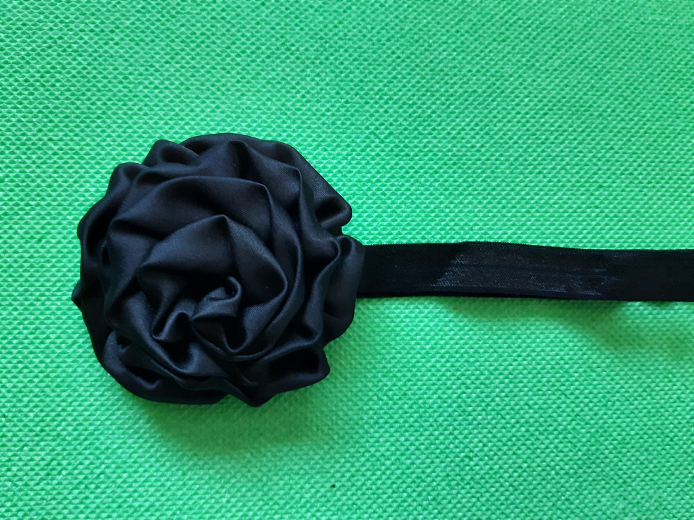 Пов'язка дитяча з трояндочкою чорна - квітка 8см, окружність 36-52см Київ - фото 2