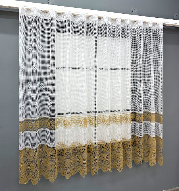 Тюль сетка VR-Textil Juli № 1721т Арка на кухню цвет белый со светло-коричневым 400х160 см (53-0038) Киев - изображение 1