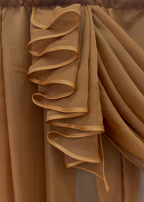 Кухонный ламбрекен VR-Textil № 093к из тюля коричневый с персиковым и белым 200х170 см (52-1214) Киев - изображение 5