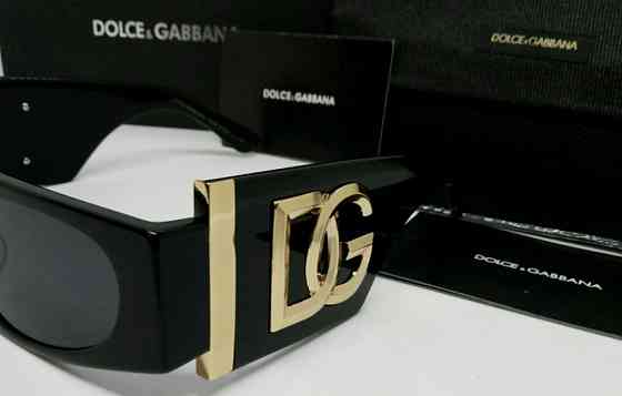 Брендовые модные узкие женские очки черные с золотым лого. Киев