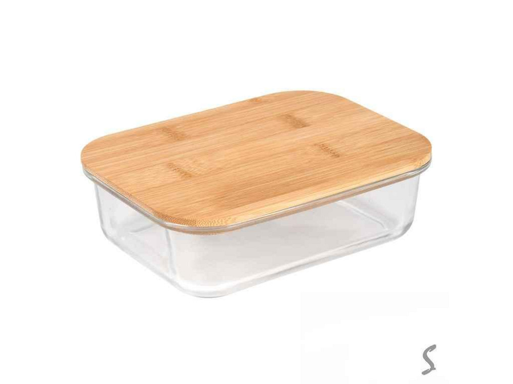 Контейнер 600мл скло з бамбуковою кришкою Rectangle 17х13х6см R36331-M ТМ STENSON Київ - фото 1