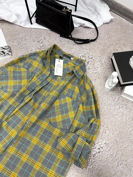 Женская повседневная оверсайз рубашка в клетку фланель 100% коттон Желтый, 48/52 Одесса - изображение 3