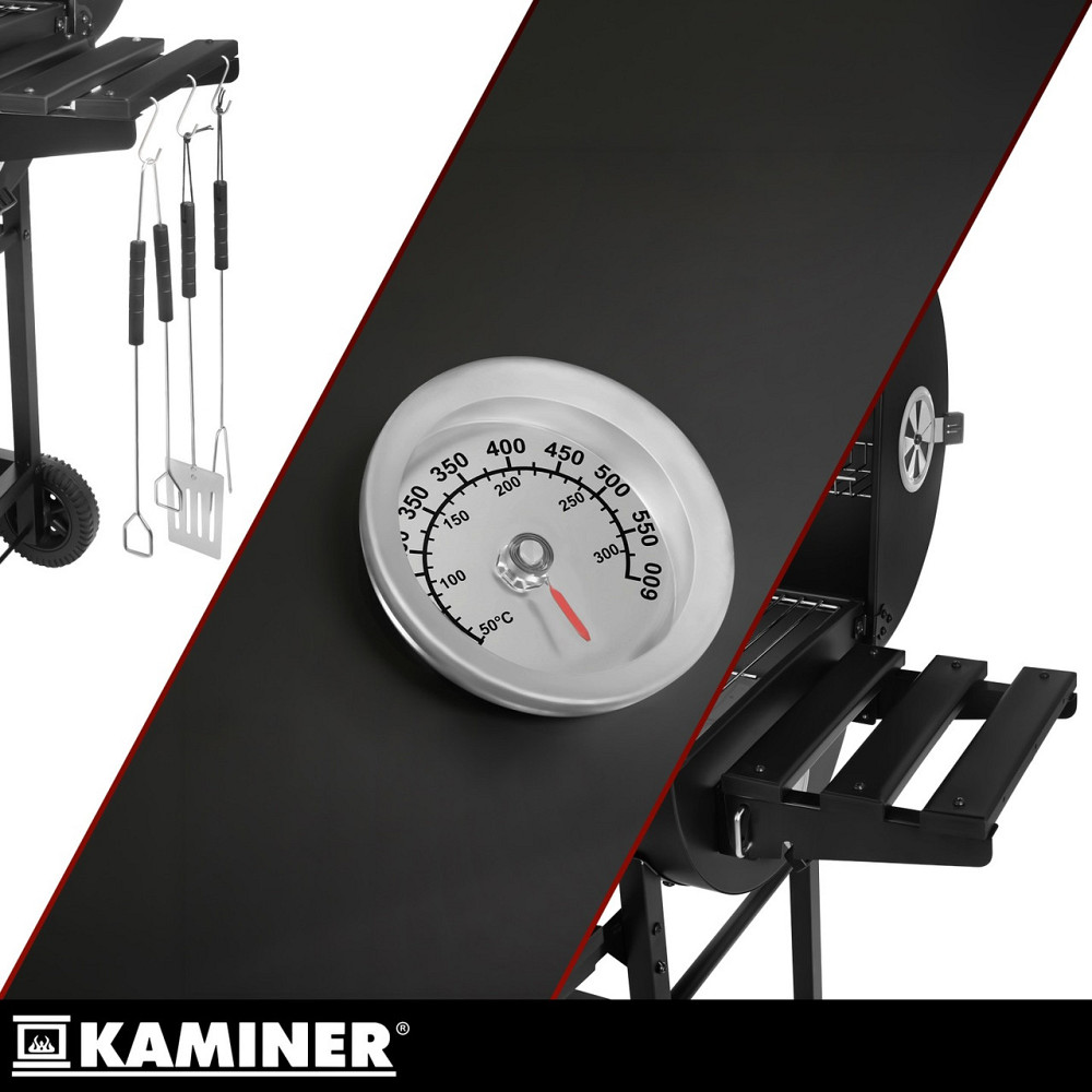 Садовий вугільний гриль із кришкою на коліщатках та аксесуарами Kaminer (27315) Нововолинськ - фото 7