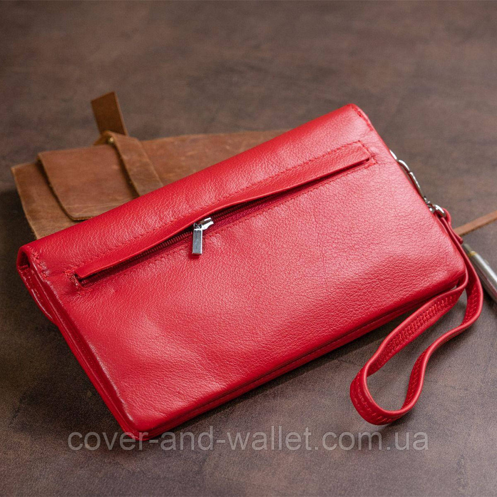 Красный женский кошелек-клатч из натуральной кожи с клапаном на кнопке ST 023 Red Киев - изображение 9