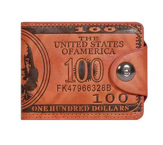 Кошелек мужской гравировка 100 долларов PU кожа 11,5 на 8,5 коричневый Киев