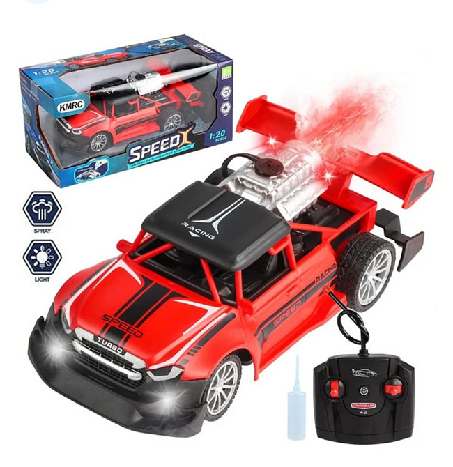 Автомобіль на пульті управління з парою і підсвічуванням 1:20 червоний коробка з невеликим дефектом Київ - фото 1