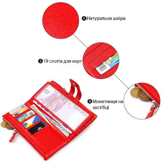 Яркий женский кошелек с удобным функционалом из натуральной кожи CANPELLINI 21895 Красный Киев