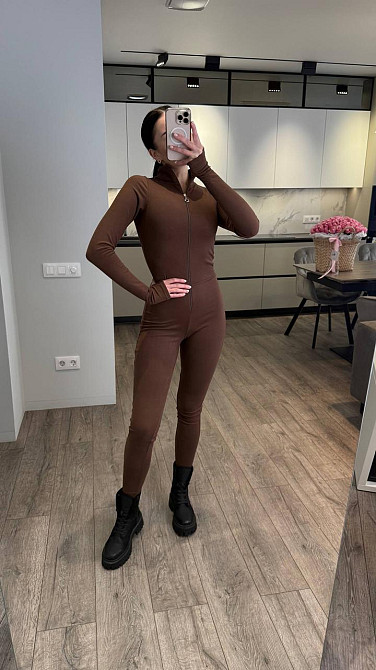 Женский стильный и теплый термо комбинезон пума Шоколад, 44/46 Одесса - изображение 5