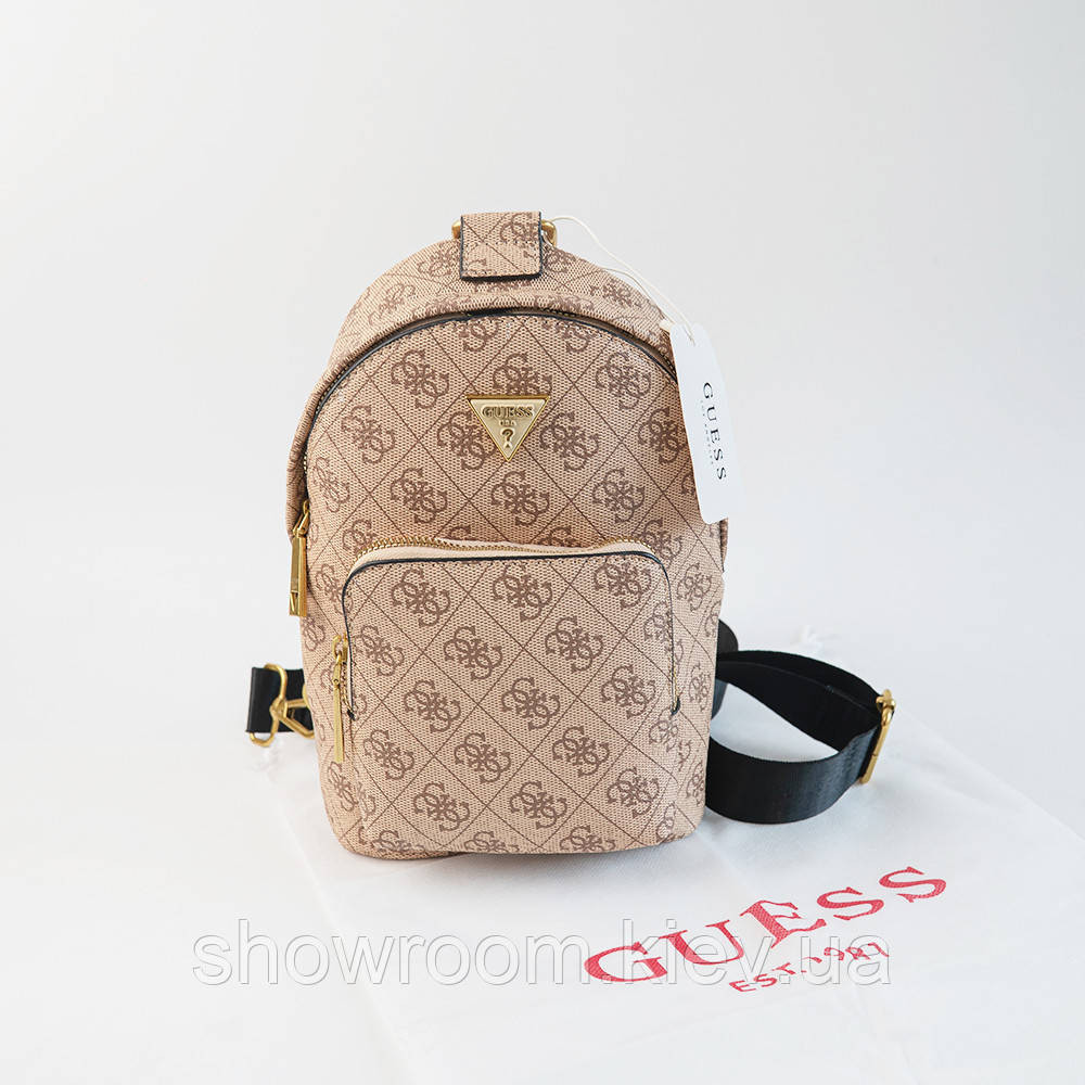 Жіноча сумка "бананка", слінг на пояс та на груди Guess (7519) коричнева Київ - фото 3