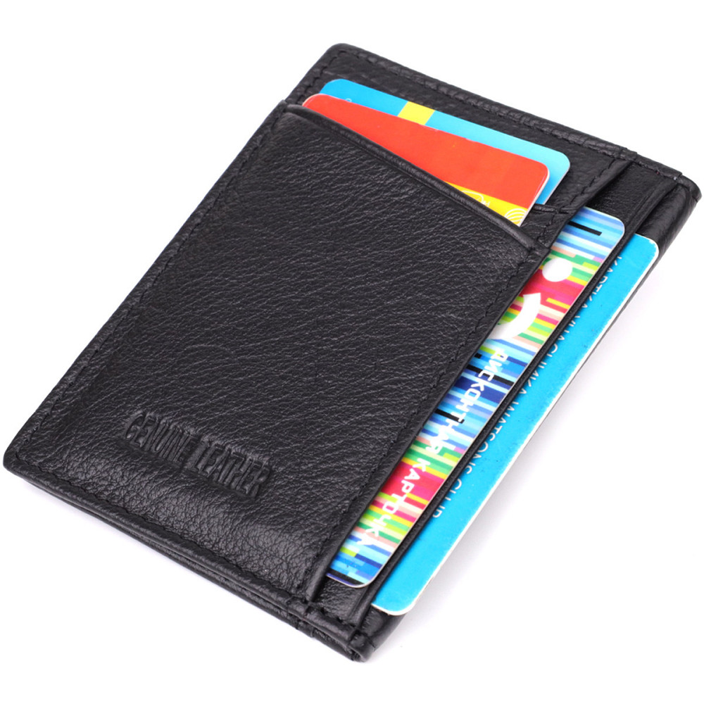 Чоловічий гаманець для карток із натуральної шкіри ST Leather 23091 Чорний Київ - фото 7