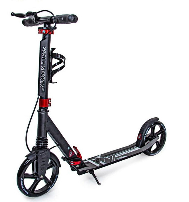 Дитячий самокат з ручним гальмом, ліхтариком та дзвіночком Scale Sports SS-08. Чорного кольору Одеса - фото 1