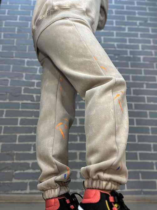 Костюм женский Joy One 24182 оверсайз свитшот с джоггерами вареный утепленный, бежевый, one size Киев - изображение 14