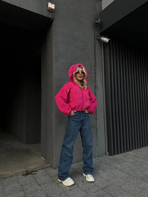 Жіноче плюшеве оверсайз худі з вушками на блискавці турецьке м'яке хутро Одеса - фото 3