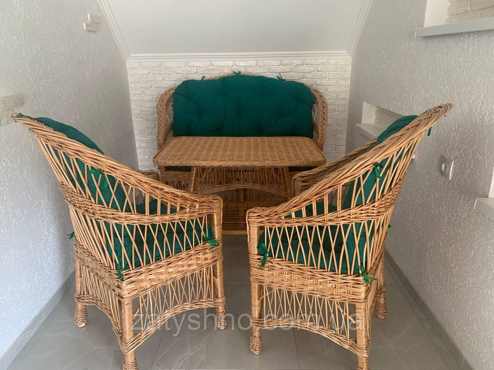 Дачні плетені меблі з лози | комплект меблів із лози | крісла диван та стіл від виробника Київ - фото 1