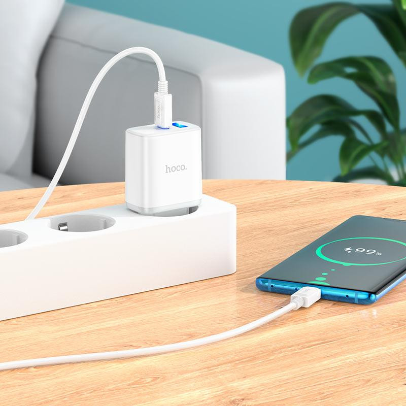 Мережевий зарядний пристрій HOCO C105A Stage dual port PD20W+QC3.0 charger White Одеса - фото 8
