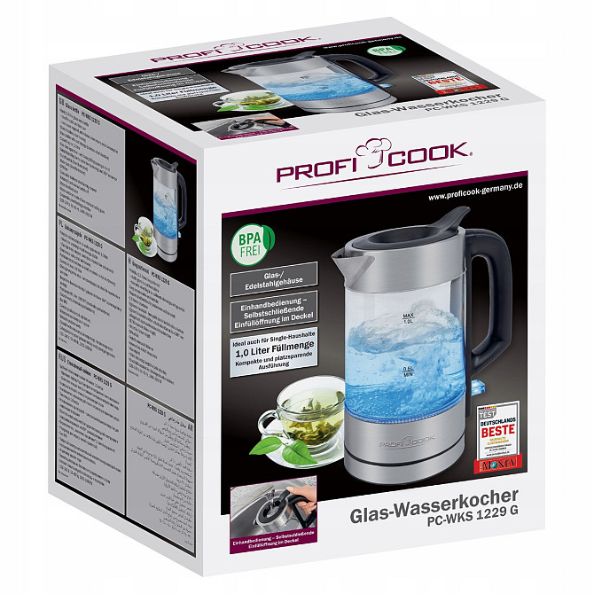 Электрический чайник стеклянный 1.5 литра с подсветкой Profi Cook PC-WKS (1107) 2200 Вт Нововолынск - изображение 6